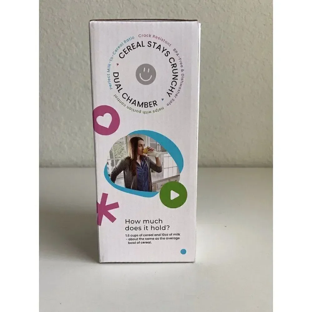 The CrunchCup Never Soggy Portable Cereal & Milk for Cereal on‎ the Go Blue NEW